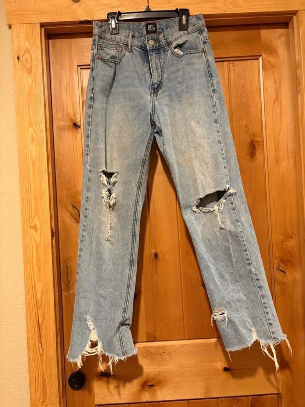 BDG Washed Light Blue Distressed Straight-Leg Jeans
